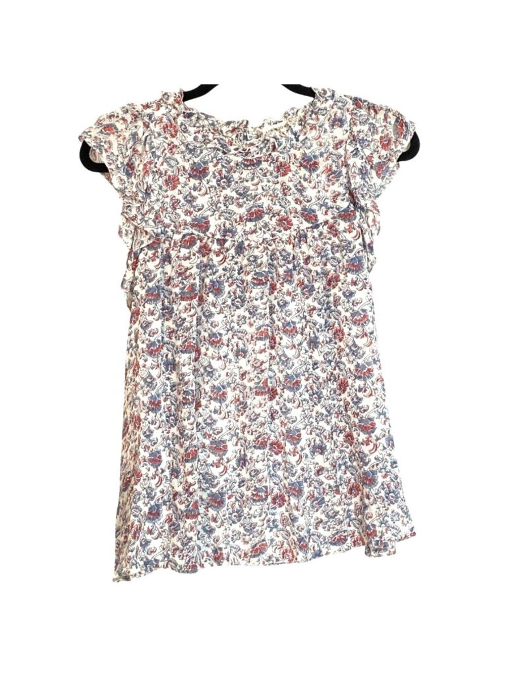 Ulla Johnson Belle Floral Ruffle Sheer Silk Top Size 10 Handmade In India White